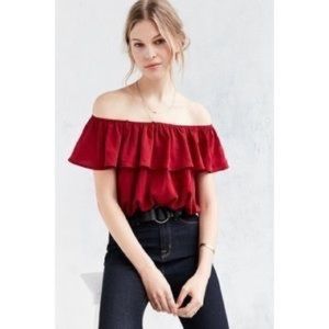 Urban Outfitters red off the shoulder crop top